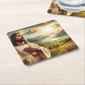 驚くべきイエスキリストのデジタル絵画 スクエアペーパーコースター (アングル)