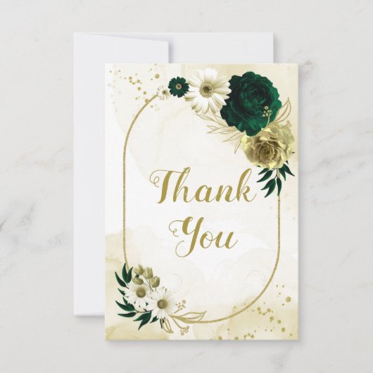 驚くべきエメラルドグリーンアイボリー金ゴールド花ジオメトリック サンキューカード (正面)