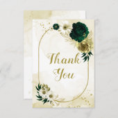 驚くべきエメラルドグリーンアイボリー金ゴールド花ジオメトリック サンキューカード (正面/裏面)