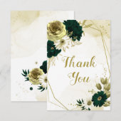 驚くべきエメラルドグリーンアイボリー金ゴールド花ジオメトリック サンキューカード (正面/裏面)