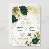 驚くべきエメラルドグリーンアイボリー金ゴールド花ジオメトリック セーブザデート (正面)