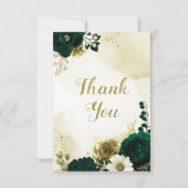 驚くべきエメラルドグリーンアイボリー金ゴールド花 サンキューカード (正面)