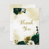 驚くべきエメラルドグリーンアイボリー金ゴールド花 サンキューカード (正面/裏面)