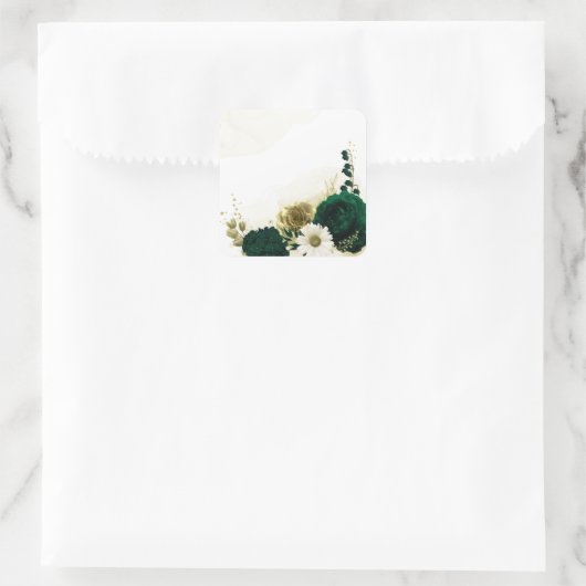驚くべきエメラルドグリーンアイボリー金ゴールド花 スクエアシール (バッグ)