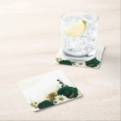 驚くべきエメラルドグリーンアイボリー金ゴールド花 スクエアペーパーコースター (インサイチュ)