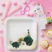 驚くべきエメラルドグリーンアイボリー金ゴールド花 ペーパープレート (パーティー)