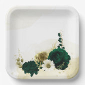 驚くべきエメラルドグリーンアイボリー金ゴールド花 ペーパープレート (正面)