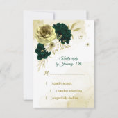 驚くべきエメラルドグリーンアイボリー金ゴールド花 出欠カード (正面)