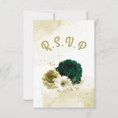 驚くべきエメラルドグリーンアイボリー金ゴールド花 出欠カード (裏面)
