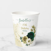 驚くべきエメラルドグリーンアイボリー金ゴールド花 紙コップ (正面)