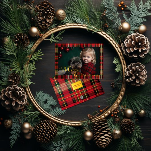 驚くべきエレガントタータンチェックの格子模様の写真クリスマス シーズンカード