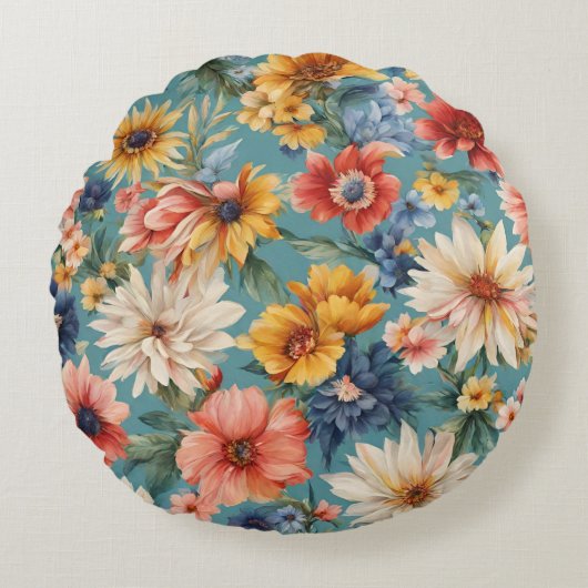 驚くべきエレガント優しい夏の花 ラウンドクッション (正面)