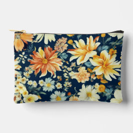 驚くべきオレンジ色の黄色と繊細な白い花 アクセサリーポーチ