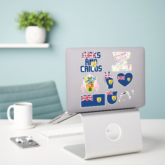 驚くべきタークスとカイコスが国のシンボルを形作る シール (デスク上のノートパソコン)