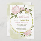 驚くべきピンクの花金ゴールドリースブライダルシャワー 招待状 (正面/裏面)