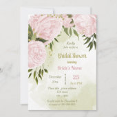驚くべきピンク色の花の緑のブライダルシャワー 招待状 (正面)