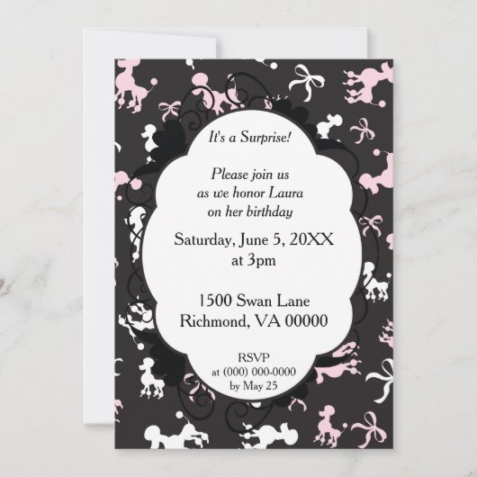 驚くべきプードルをテーマにした誕生日 招待状 (正面)