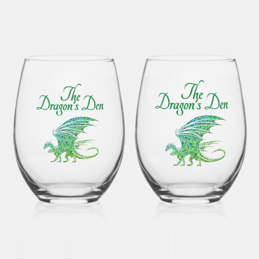 驚くべきモザイクグリーンドラゴンパーソナル ステムなしワイングラス (正面)