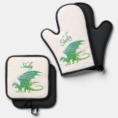 驚くべきモザイクグリーンドラゴンパーソナル 鍋つかみ&鍋敷きセット (正面/裏面)