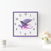 驚くべきモザイクドラゴンパープルブラックナンバーズススクエア スクエア壁時計 (ホーム)