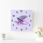 驚くべきモザイクドラゴンパープルブラックナンバ スクエア壁時計 (ホーム)