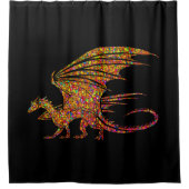 驚くべきモザイク素朴ドラゴンonブラック シャワーカーテン (正面)