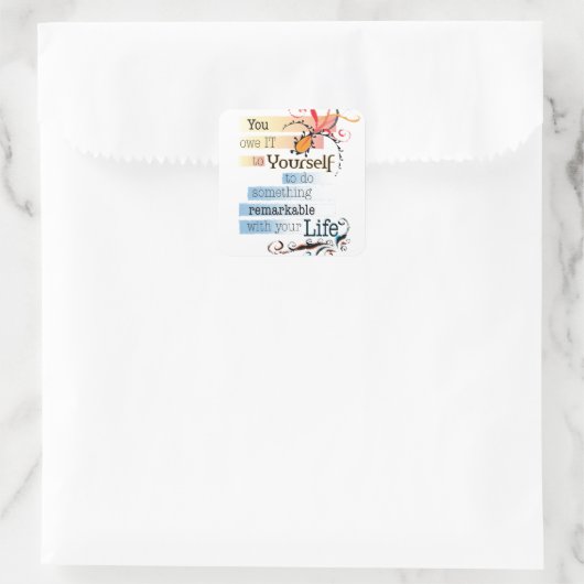 驚くべき人生感動的図解入りの、写真付きの引用文 スクエアシール (バッグ)