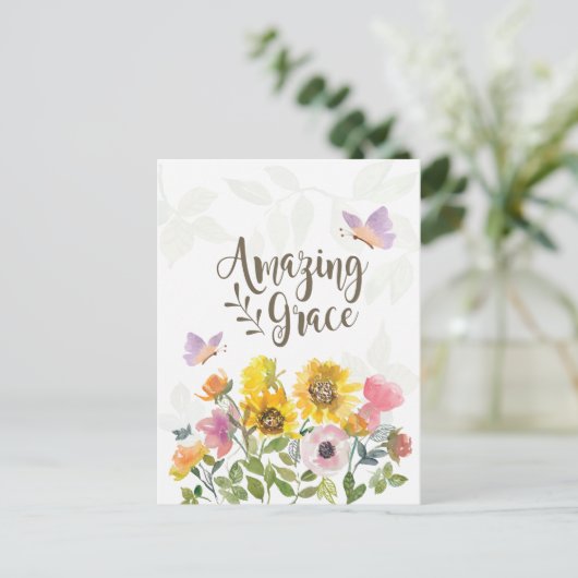 驚くべき優美な花と蝶のクリスチャン ポストカード (スタンド正面)