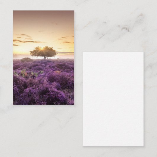 驚くべき夜明けの日独身のの出の木と紫のヒース 名刺 (正面/裏面)