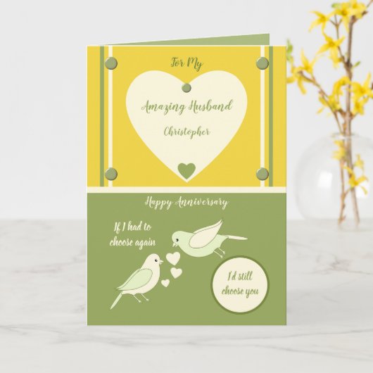 驚くべき夫の記念日イエローと緑 カード (黄色い花)