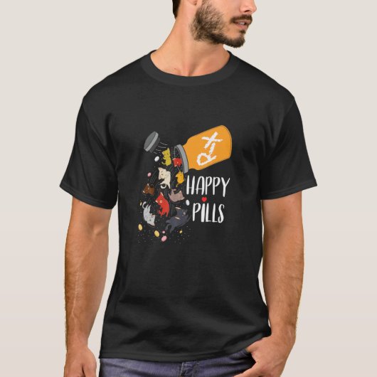 驚くべき猫幸せな丸毛猫 Tシャツ (正面)
