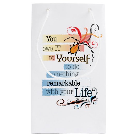 驚くべき生活感動的図解入りの、写真付きの引用文 スモールペーパーバッグ (裏面)