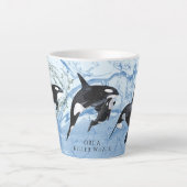 驚くべき白黒の水色のOrcas カフェラテマグ (正面)