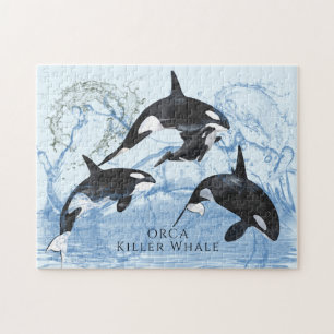 驚くべき白黒の水色のOrcas ジグソーパズル