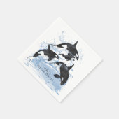 驚くべき白黒の水色のOrcas スタンダードカクテルナプキン (角)