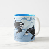 驚くべき白黒の水色のOrcas ツートーンマグカップ (正面右)