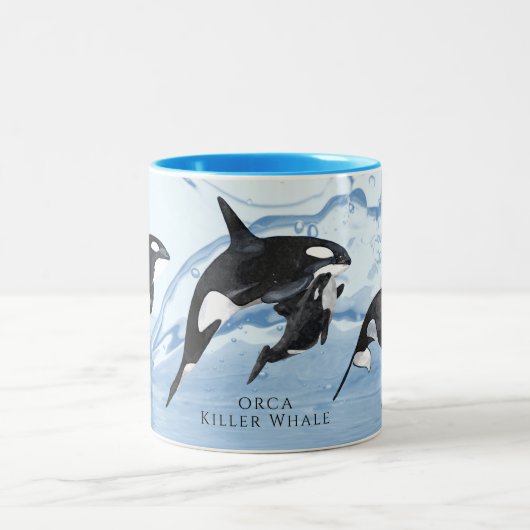 驚くべき白黒の水色のOrcas ツートーンマグカップ (中央)