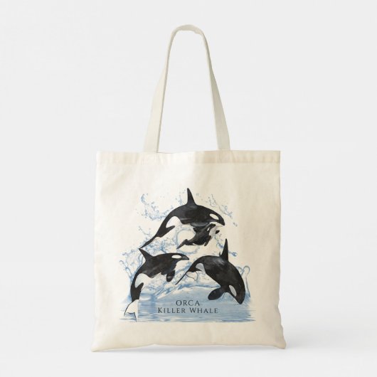 驚くべき白黒の水色のOrcas トートバッグ (裏面)