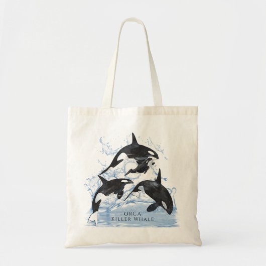 驚くべき白黒の水色のOrcas トートバッグ (正面)
