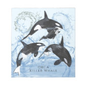 驚くべき白黒の水色のOrcas ノートパッド (正面)