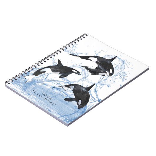 驚くべき白黒の水色のOrcas ノートブック (左側)