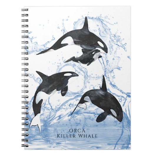 驚くべき白黒の水色のOrcas ノートブック (正面)