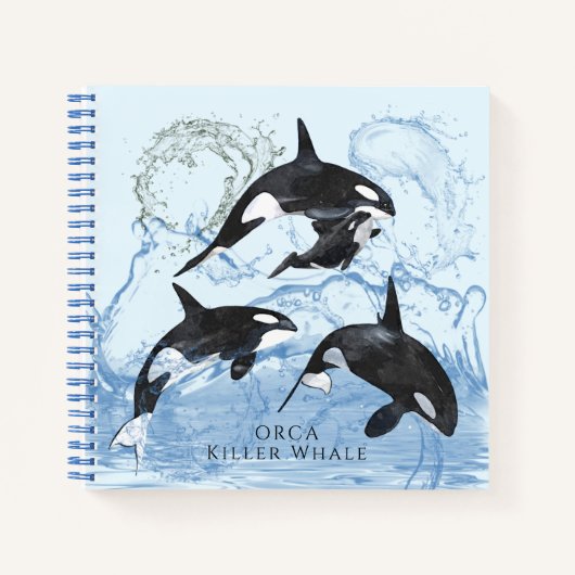驚くべき白黒の水色のOrcas ノートブック (正面)