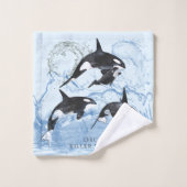 驚くべき白黒の水色のOrcas バスタオルセット (ウォッシュタオル)