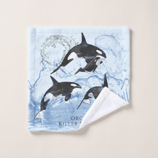 驚くべき白黒の水色のOrcas バスタオルセット (ウォッシュタオル)