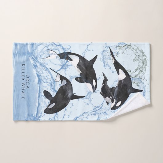 驚くべき白黒の水色のOrcas バスタオルセット (ハンドタオル)