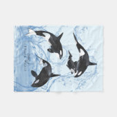 驚くべき白黒の水色のOrcas フリースブランケット (正面(横))