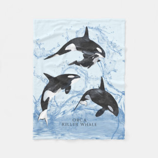 驚くべき白黒の水色のOrcas フリースブランケット