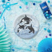 驚くべき白黒の水色のOrcas ペーパープレート (パーティー)