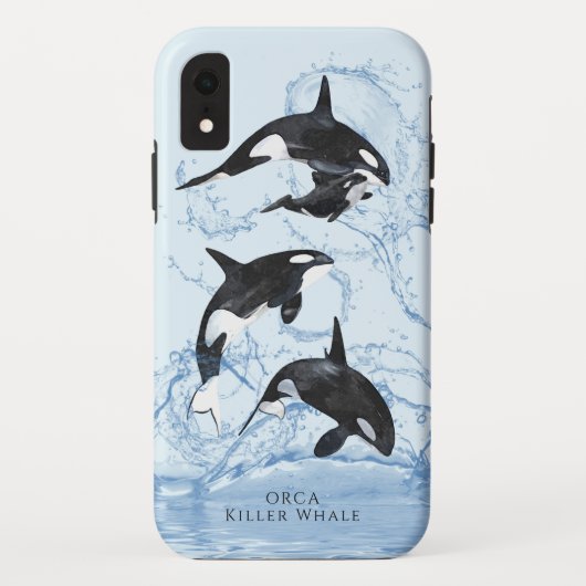驚くべき白黒の水色のOrcas Case-Mate iPhoneケース (裏面)